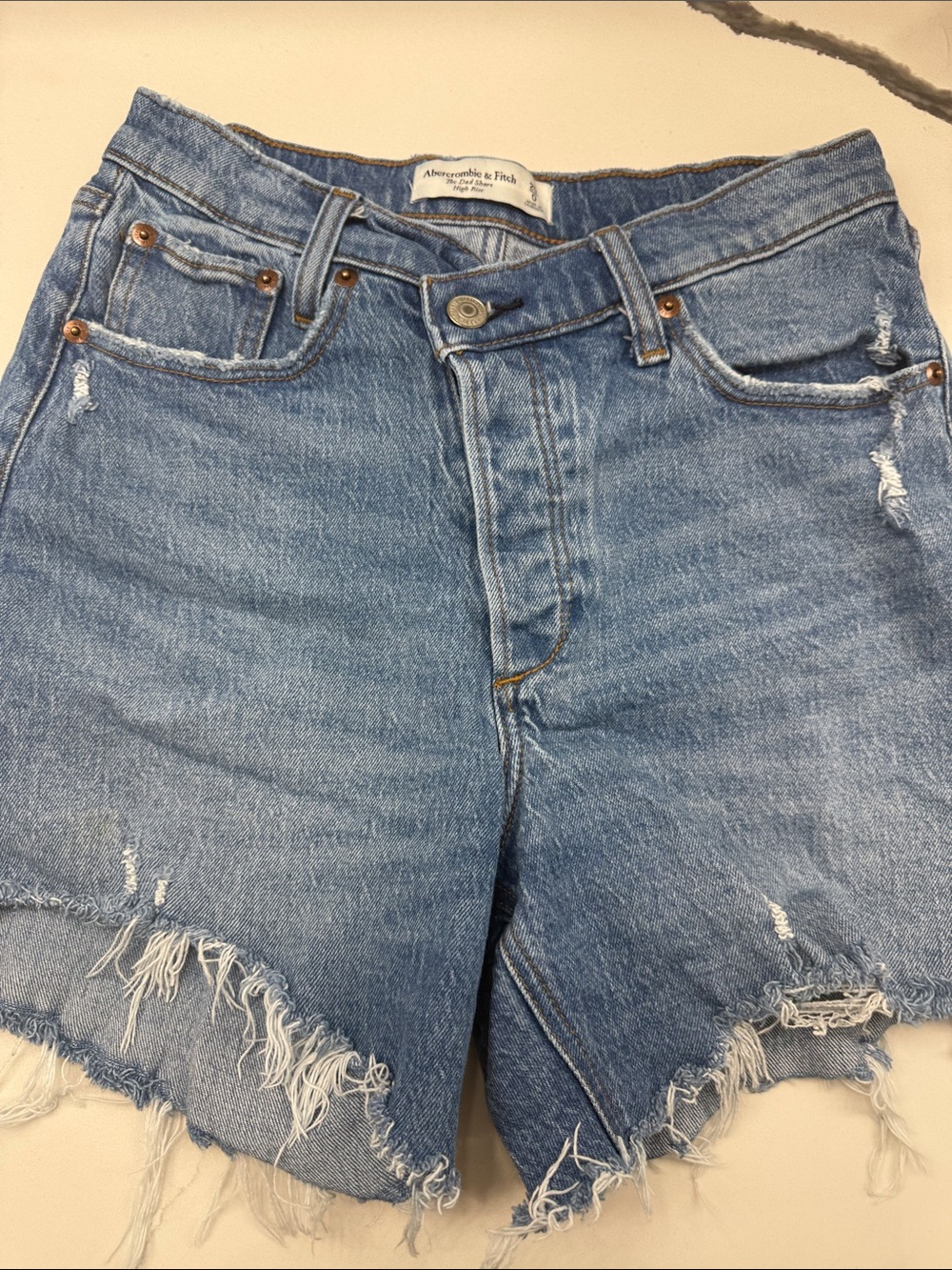 Abercrombie & Fitch Faded Blue Distressed High-Rise Denim Shorts